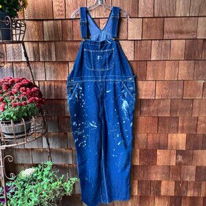 Vintage Sears Roebucks Blue Denim Paint splattered Overalls up to 37 inch waist